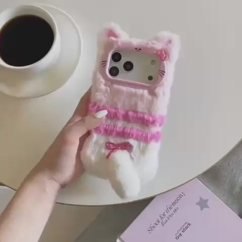 Fluffy Pink Cat Tail Plush | Premium iPhone Mobile Cover Case